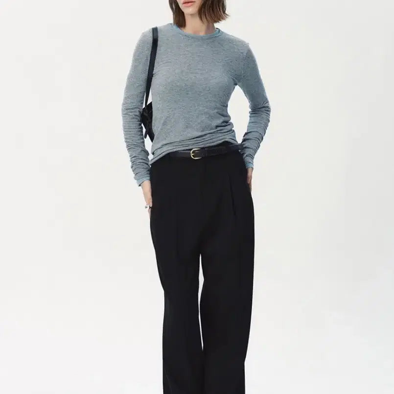 [BUNJANG] AaU Wool Tencel Layered T-Shirt Gray / 에이에이유 울 텐셀 레이어드티 그레이 완전새상품