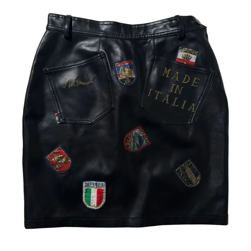 [BUNJANG] Moschino Eco Leather Patch Skirt / [26-27] Moschino 모스키노 에코 레더 패치 스커트