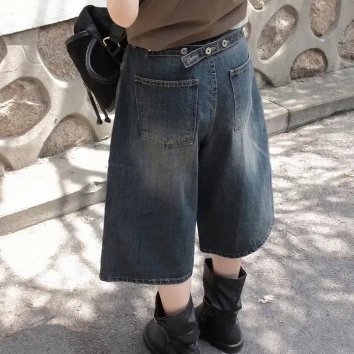 [BUNJANG] Blue Denim Wide Bermuda Shorts / 청 데님 와이드 버뮤다