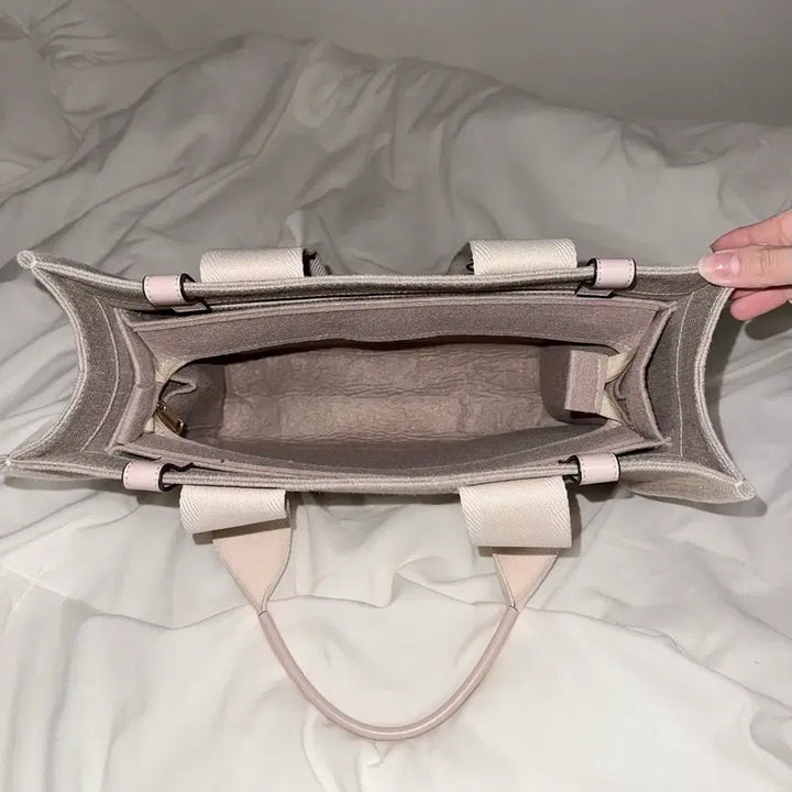 [BUNJANG] Chloe Woody Medium Tote Bag Shoulder Bag Cement Pink / 정품 끌로에 우디 미디움 토트백 숄더백 시멘트 핑크