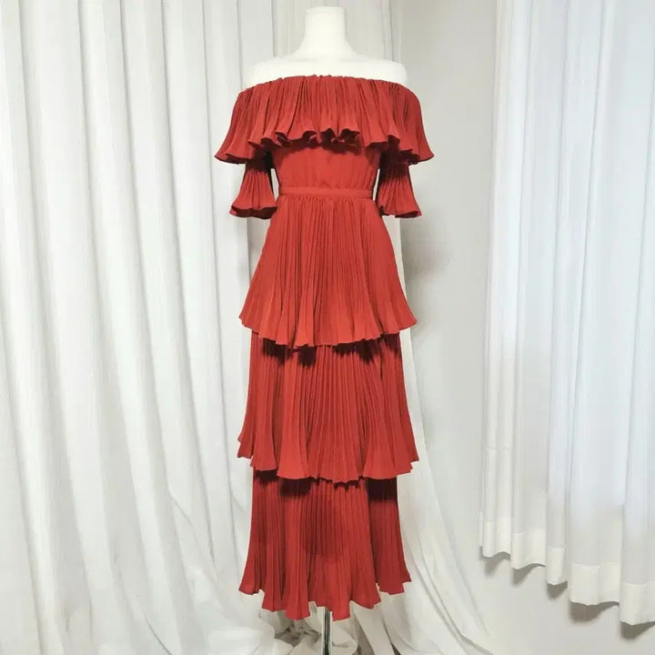 [BUNJANG] Self-Portrait Pleated Layered Crimson Red Dress UK8 / 셀프포트레이트 플리츠 레이어드 크림슨레드 드레스 원피스(UK8)상태좋음