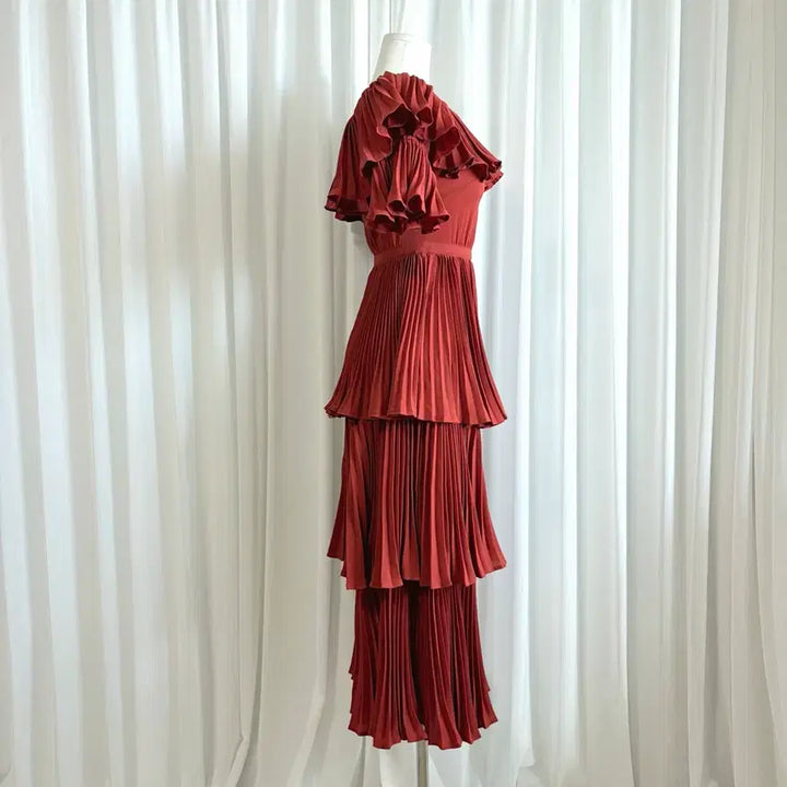 [BUNJANG] Self-Portrait Pleated Layered Crimson Red Dress UK8 / 셀프포트레이트 플리츠 레이어드 크림슨레드 드레스 원피스(UK8)상태좋음