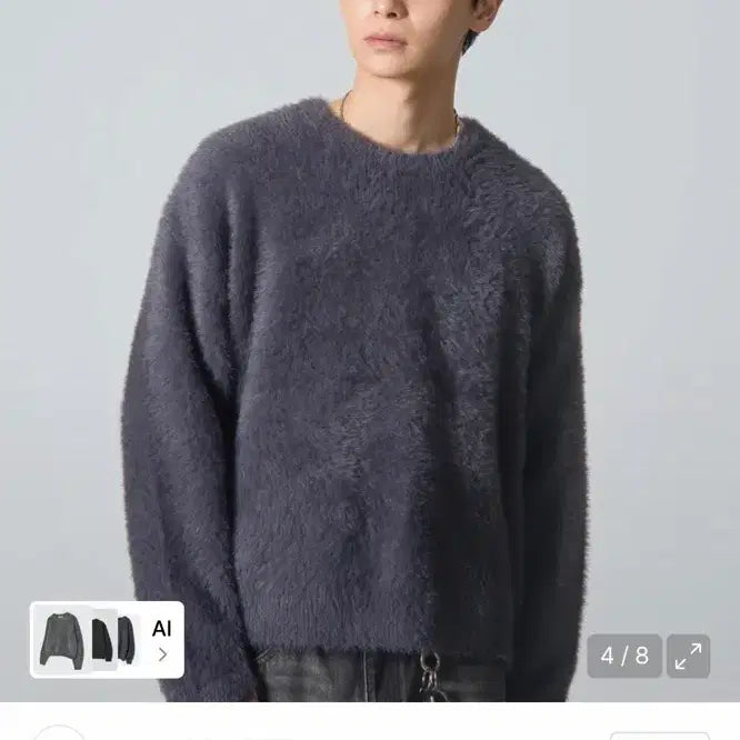 [BUNJANG] Dimitriblack Essential Hairy Round Knit Charcoal / 디미트리블랙 에센셜 헤어리 라운드 니트 차콜