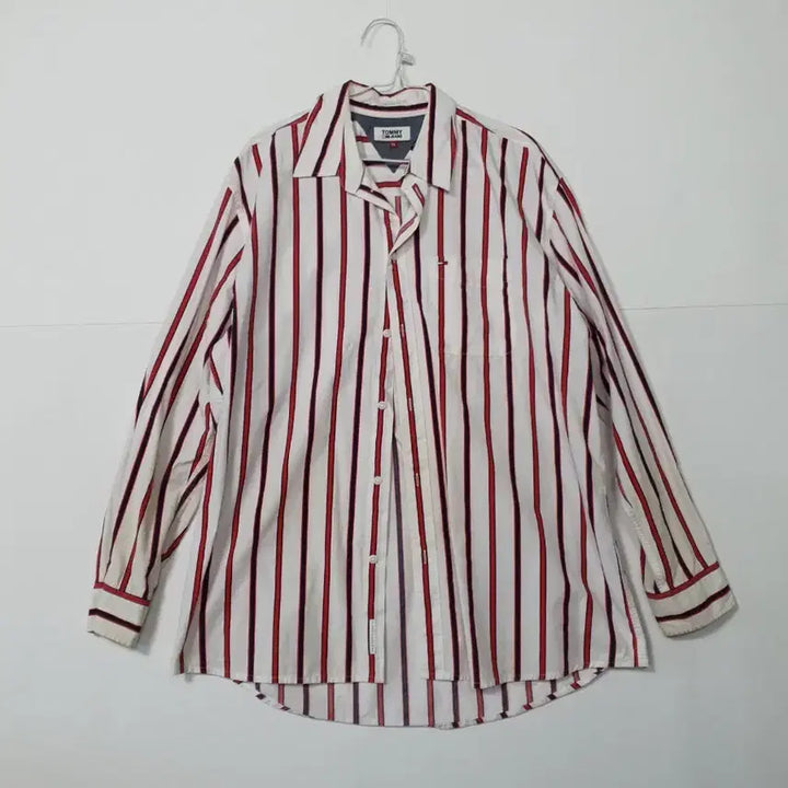 [BUNJANG] Tommy Hilfiger Striped Red Long Sleeve Shirt / 타미힐피거 스트라이프 레드 긴팔 셔츠 0249