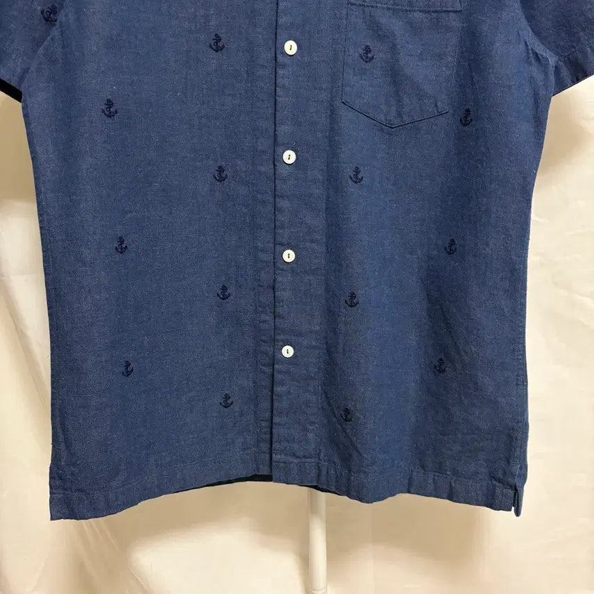 [BUNJANG] J.Crew Navy Anchor Embroidery Open Collar Short Sleeve Shirt - M / 제이크루 앵커 자수 오픈카라 반팔 셔츠 / 네이비, M