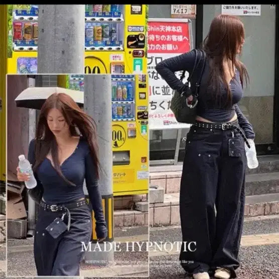 [BUNJANG] HIPNATIC V-Neck Button Crop Tee Black / 히프나틱 자체제작 브이넥 버튼 크롭 티