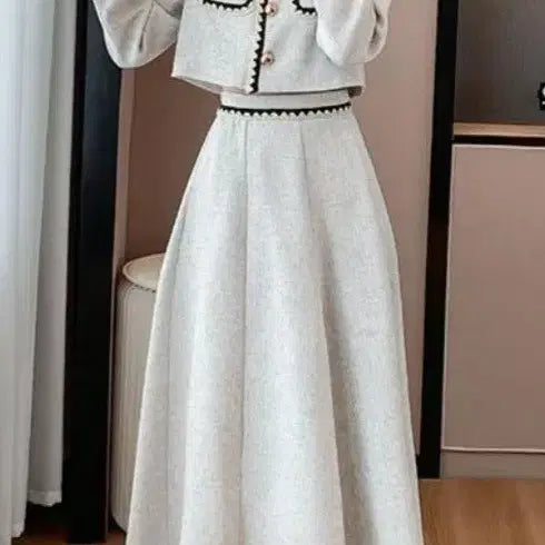 [BUNJANG] Ivory Suit Set - Cropped Jacket &amp; Long Skirt / 정장세트