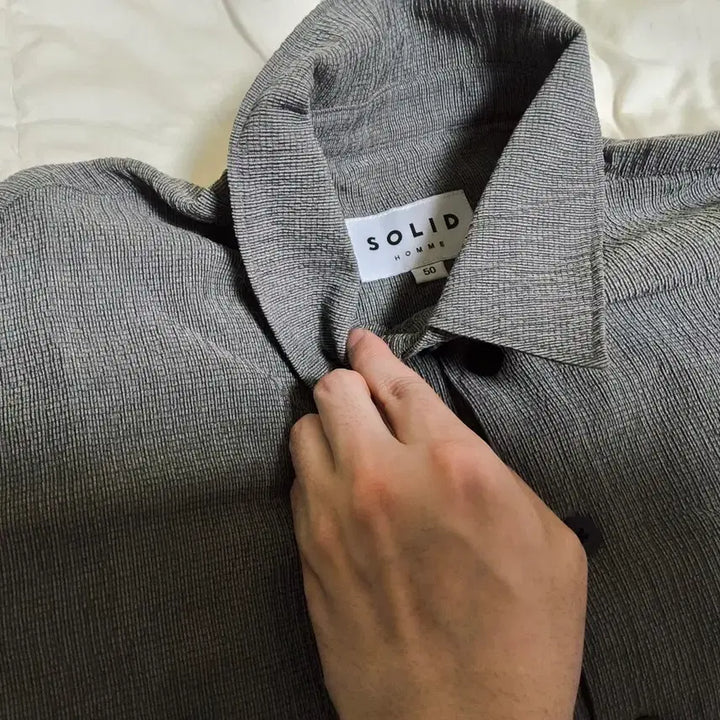 [BUNJANG] Solid Homme Seersucker Polo Shirt Size 50 / 솔리드옴므 시어서커 카라티 50사이즈