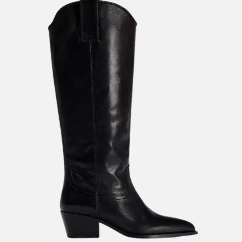 [BUNJANG] Zara Black Real Leather Cowboy Boots / 자라 블랙 리얼 레더 카우보이 부츠, 웨스턴 롱부츠 37