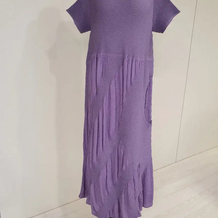 [BUNJANG] Pleated Long Sleeve Dress Purple Short Sleeve / 플리츠 롱 원피스 퍼플 반팔