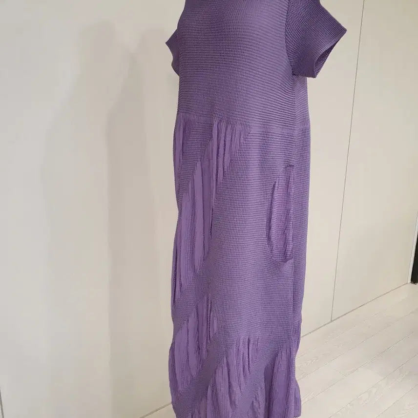 [BUNJANG] Pleated Long Sleeve Dress Purple Short Sleeve / 플리츠 롱 원피스 퍼플 반팔