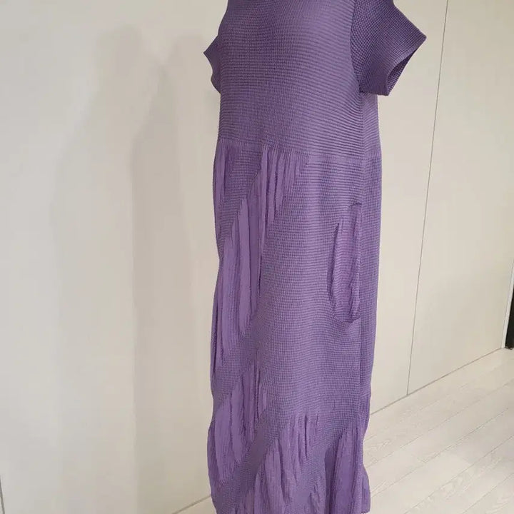 [BUNJANG] Pleated Long Sleeve Dress Purple Short Sleeve / 플리츠 롱 원피스 퍼플 반팔