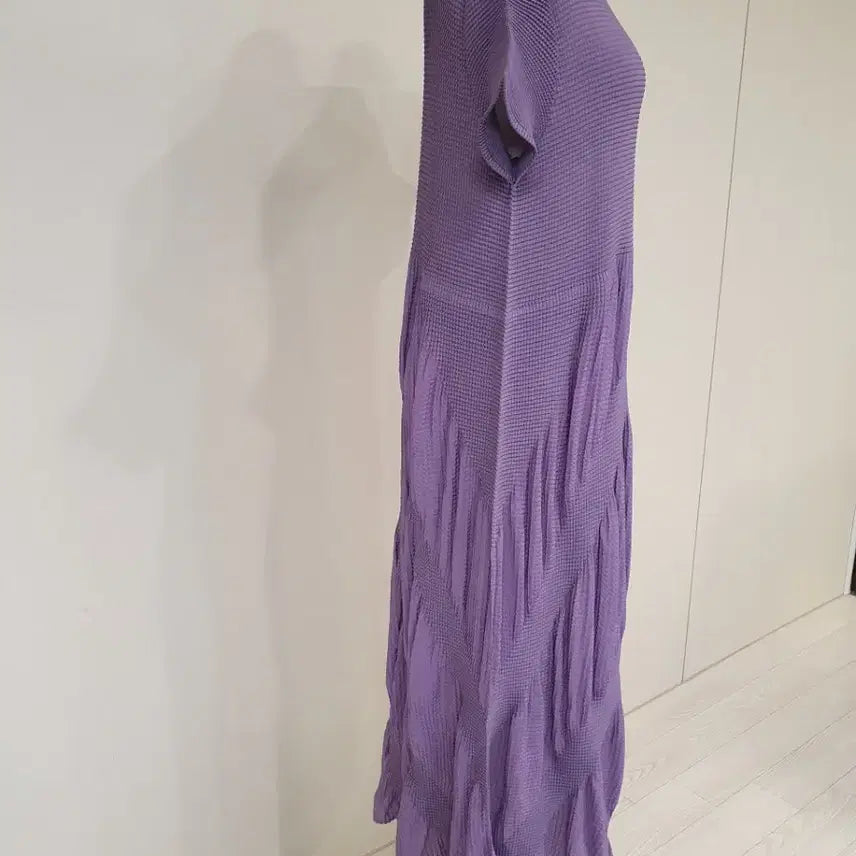 [BUNJANG] Pleated Long Sleeve Dress Purple Short Sleeve / 플리츠 롱 원피스 퍼플 반팔