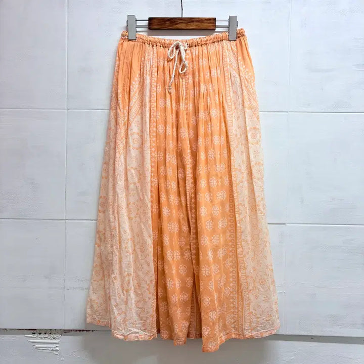 [BUNJANG] Orange Paisley Pattern Hippie Ethnic Long Skirt L / 오렌지 페이즐리 패턴 히피 에스닉 롱 스커트 L JPN