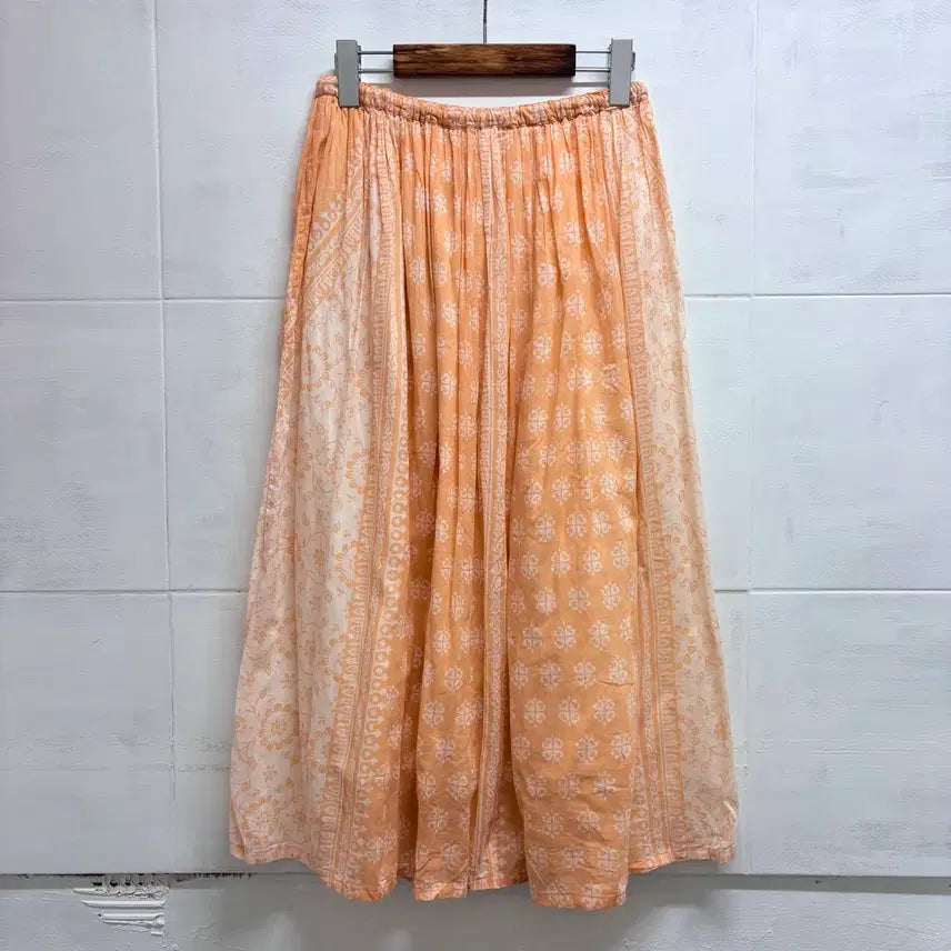 [BUNJANG] Orange Paisley Pattern Hippie Ethnic Long Skirt L / 오렌지 페이즐리 패턴 히피 에스닉 롱 스커트 L JPN