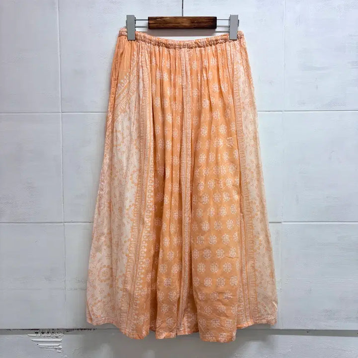 [BUNJANG] Orange Paisley Pattern Hippie Ethnic Long Skirt L / 오렌지 페이즐리 패턴 히피 에스닉 롱 스커트 L JPN