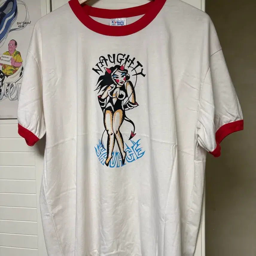 [BUNJANG] Naughty Savage Ringer T-Shirt Red / 너티새비지 링거티(2) 레드