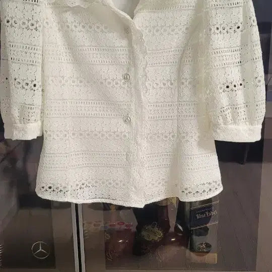 [BUNJANG] Misha White Lace Puff Sleeve Blouse M / 미샤 화이트 레이스 퍼프 소매 블라우스 m