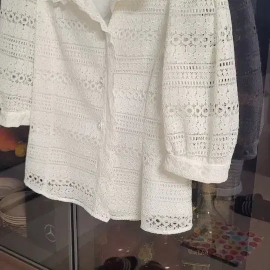 [BUNJANG] Misha White Lace Puff Sleeve Blouse M / 미샤 화이트 레이스 퍼프 소매 블라우스 m