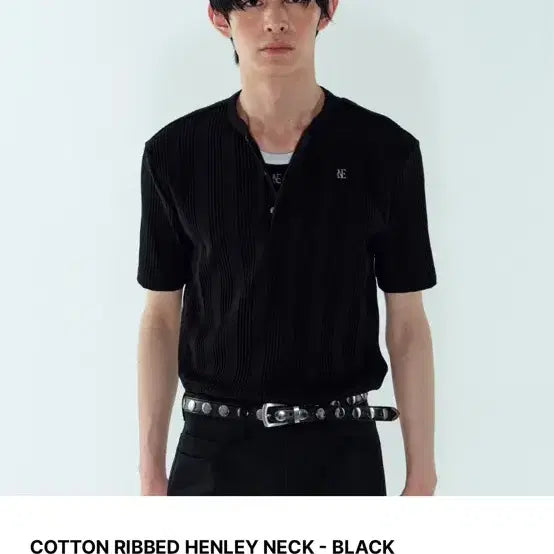 [BUNJANG] Noise Henleneck Rib T-Shirt Black / 노이스 헨리넥 립 티셔츠 블랙
