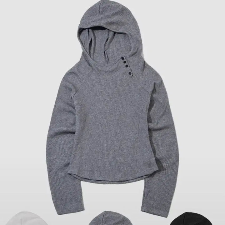 [BUNJANG] PLACE STUDIO Ribbed Hoodie Long Sleeve T-Shirt Gray / 플레이스 스튜디오 골지 후드 긴팔 티셔츠 그레이