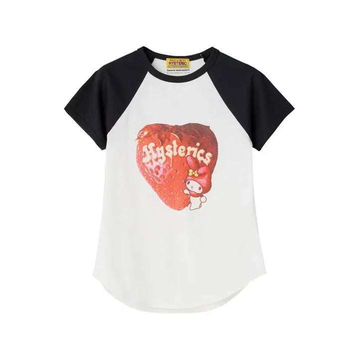 [BUNJANG] Hysteric Glamour x Sanrio Strawberry Collaboration Short Sleeve T-Shirt (White/Black) / [OS] 히스테릭 글래머 x 산리오 스트러베리 반팔 화이트 블랙