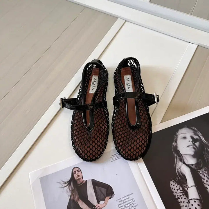 [BUNJANG] Alaia Black Mesh Ballet Flat Shoes / 알라이아 메쉬 발레 플랫 슈즈 블랙