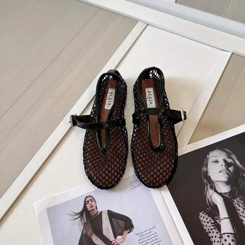 [BUNJANG] Alaia Black Mesh Ballet Flat Shoes / 알라이아 메쉬 발레 플랫 슈즈 블랙