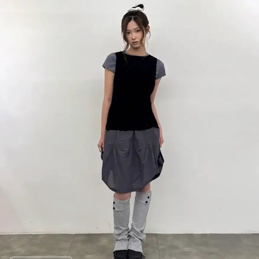 [BUNJANG] Miseki Seoul Unbalanced Sheer Layered Sleeveless Black / 미세키서울Unbalanced sheer layered sleeveless