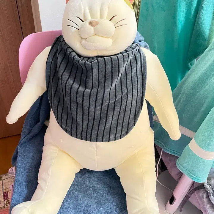 [BUNJANG] Studio Ghibli Jiji Plush Toy + Studio Ghibli Jiji Scarf Set / 최저가]정품 지브리 무타 대형인형+정품 마르클 두건