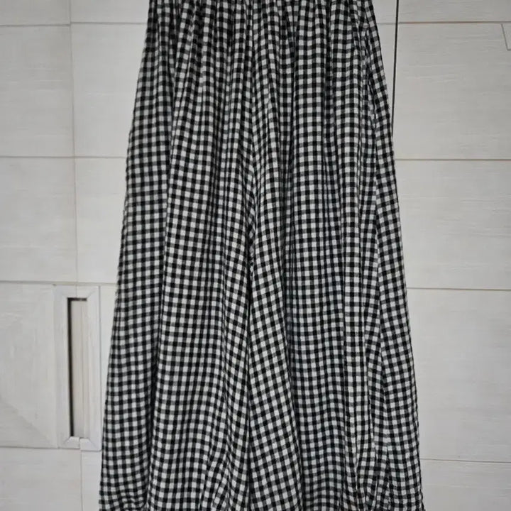 [SOLD OUT] 국산린넨 체크 와이드 팬츠