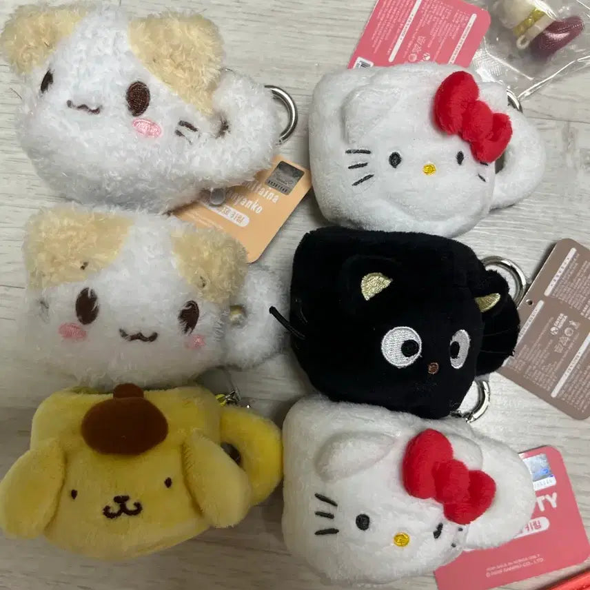 [BUNJANG] Sanrio Mini Mug Plush Keychain Bundle Set / (일괄) 산리오 미니 머그 봉제 키링_헬로키티/초코캣/마슈마로/폼폼푸린