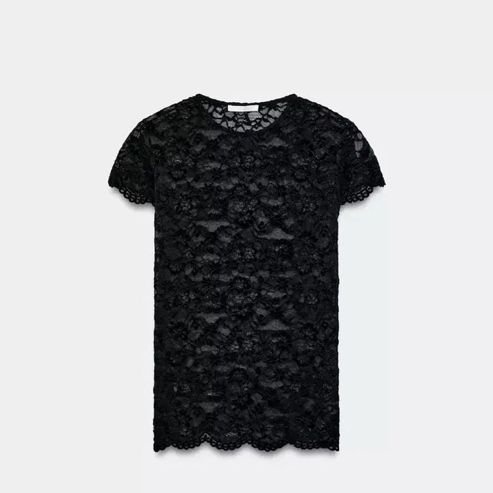[BUNJANG] Zara Lace Short Sleeve T-Shirt / 자라 레이스 반소매 티셔츠