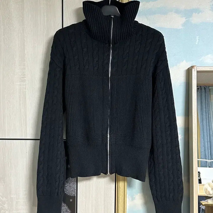 [BUNJANG] Tylee High Neck Multi Cable Zip-Up Sweater Dark Navy / (2) 타일레 하이넥 케이블 집업 다크네이비