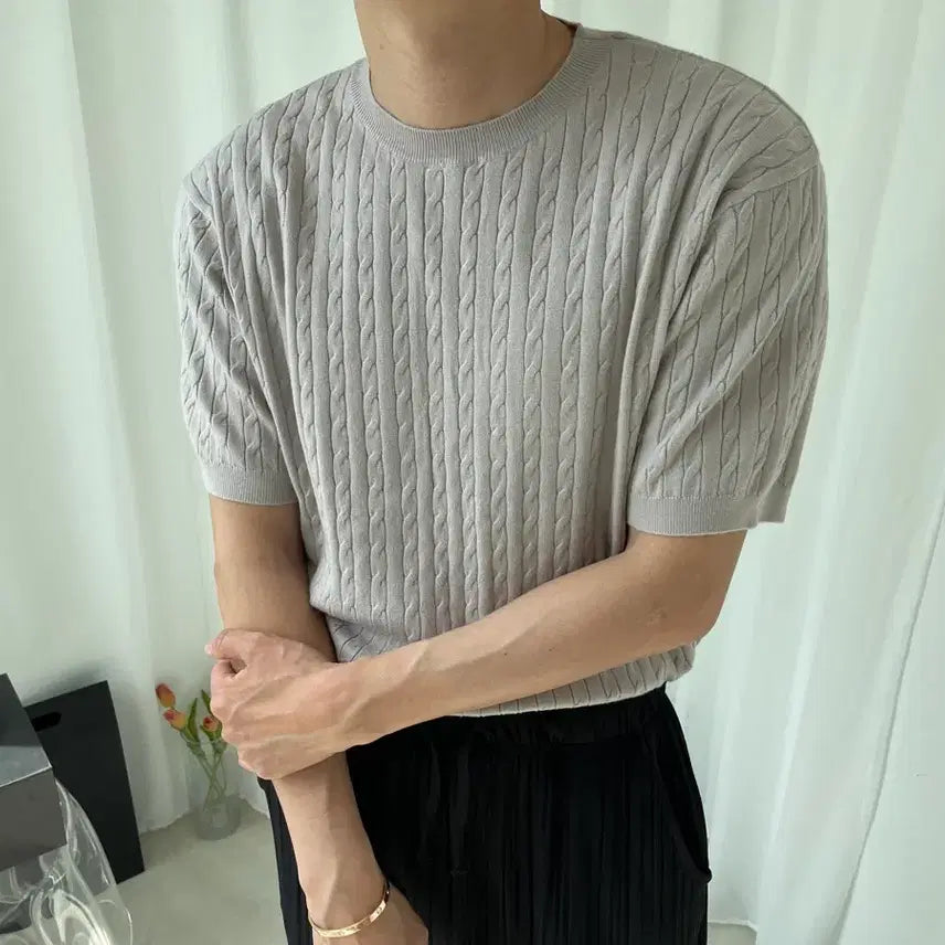 [BUNJANG] Homme Short Sleeve Knit M New Arrival / 옴므 반팔 니트 M 새상품