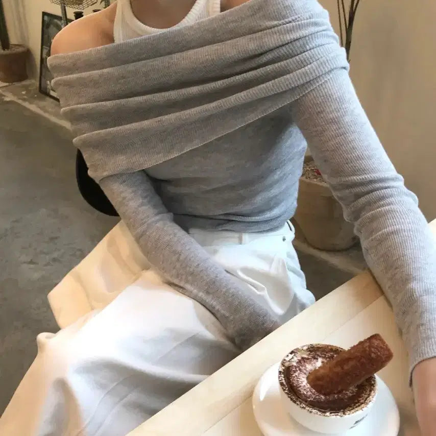 [BUNJANG] Maison Mature Drape Off-Shoulder Top (Gray) / 메종메추어 드레이프 오프숄더(그레이)