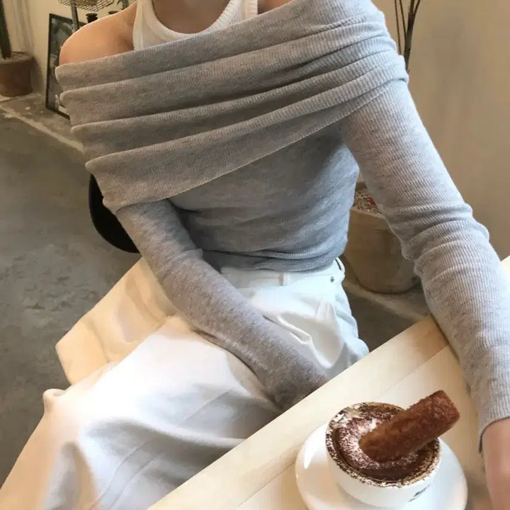 [BUNJANG] Maison Mature Drape Off-Shoulder Top (Gray) / 메종메추어 드레이프 오프숄더(그레이)