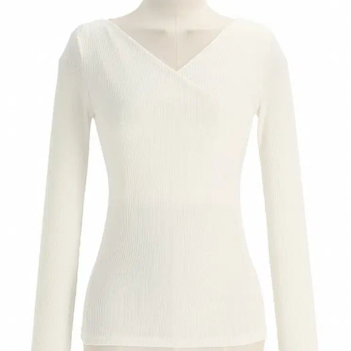 [BUNJANG] Attirance Slim Fit Ribbed Long Sleeve Wrap Design T-Shirt (Domestic Production) / 아뜨랑스 (국내제작)여리핏 랩 디자인의 골지 캠퍼스룩 슬림핏긴팔