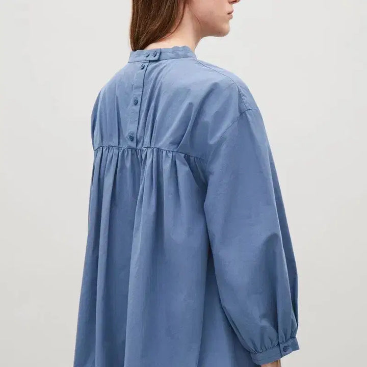 [BUNJANG] COS Poplin Baby Doll Blouse Blue / COS 코스 바스락 포플린 베이비돌 블라우스 블루 플레어 핀턱셔츠 a라인