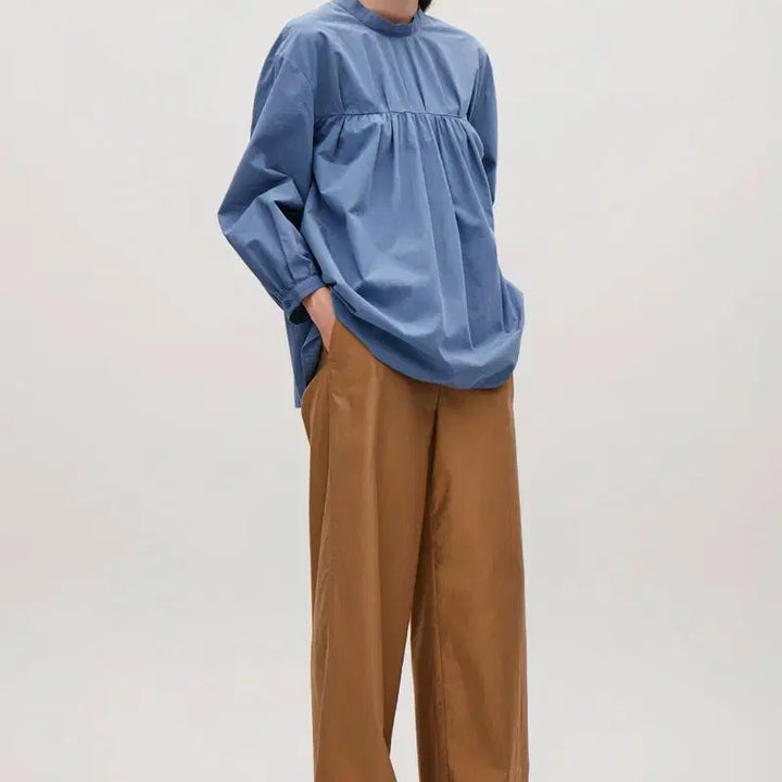 [BUNJANG] COS Poplin Baby Doll Blouse Blue / COS 코스 바스락 포플린 베이비돌 블라우스 블루 플레어 핀턱셔츠 a라인