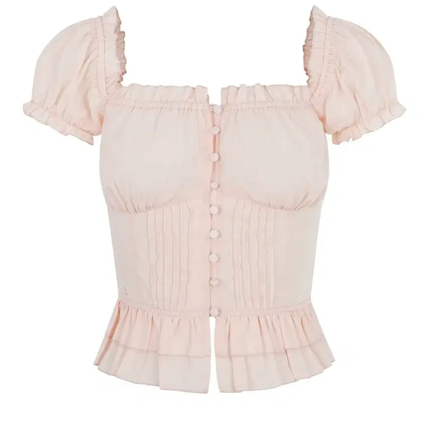 [BUNJANG] Fadeit July Frill Button Blouse - Peach Pink / 페일제이드 줄리 프릴 버튼 블라우스_피치핑크