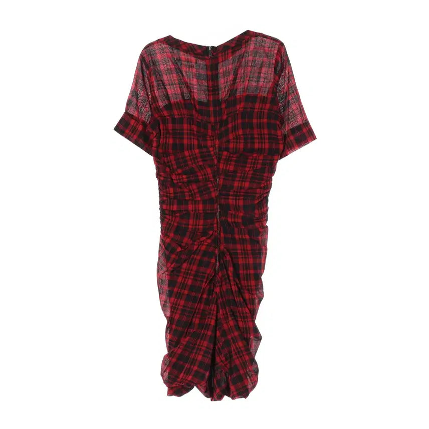 [BUNJANG] Isabel Marant Red Checkered Shirring Drape Short Sleeve Dress / 이자벨마랑 체크 패턴 셔링 드레이프 반팔 드레스 원피스 레드