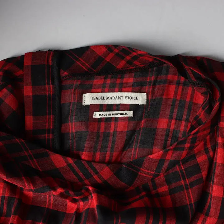 [BUNJANG] Isabel Marant Red Checkered Shirring Drape Short Sleeve Dress / 이자벨마랑 체크 패턴 셔링 드레이프 반팔 드레스 원피스 레드