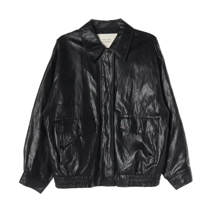 [BUNJANG] FASSADE Pattern Oversized Leather Blouson Jacket / 파사드 패턴 오버핏 레더 블루종 재킷 점퍼