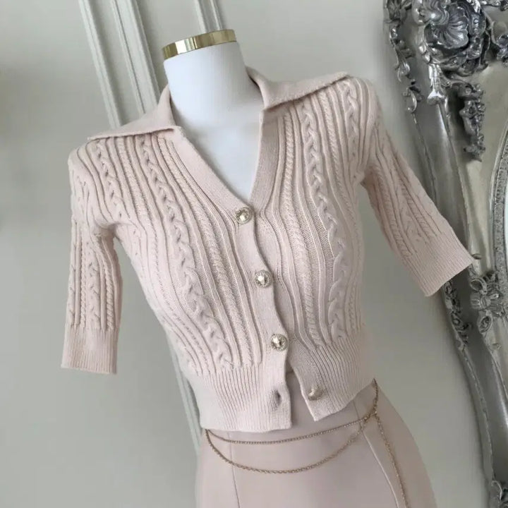[BUNJANG] Imported Knit Cardigan with Cable Knit and Gold Buttons / 수입의류 꽈배기 카라 니트 가디건