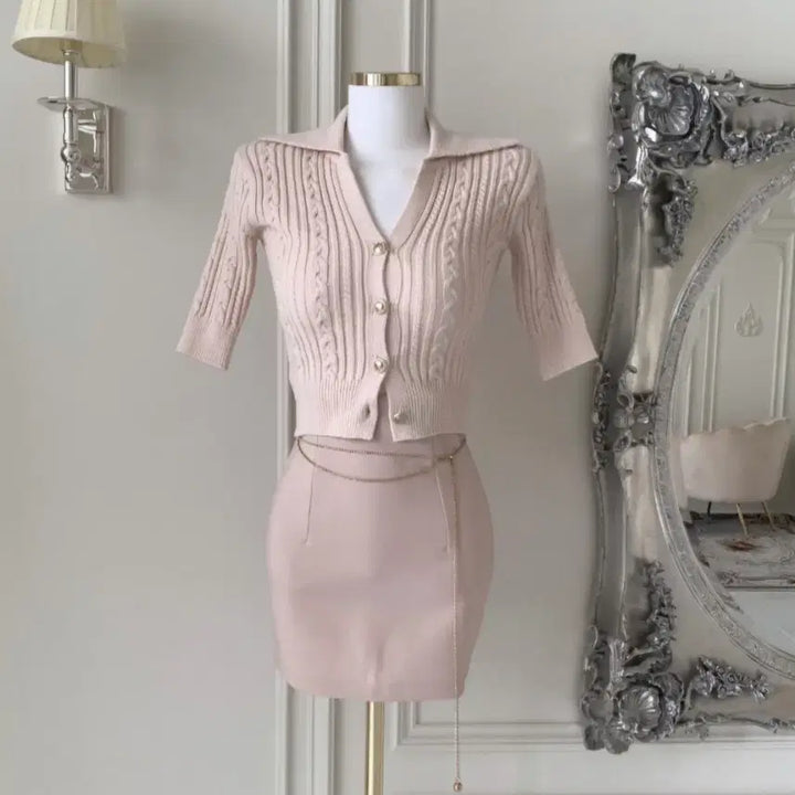 [BUNJANG] Imported Knit Cardigan with Cable Knit and Gold Buttons / 수입의류 꽈배기 카라 니트 가디건