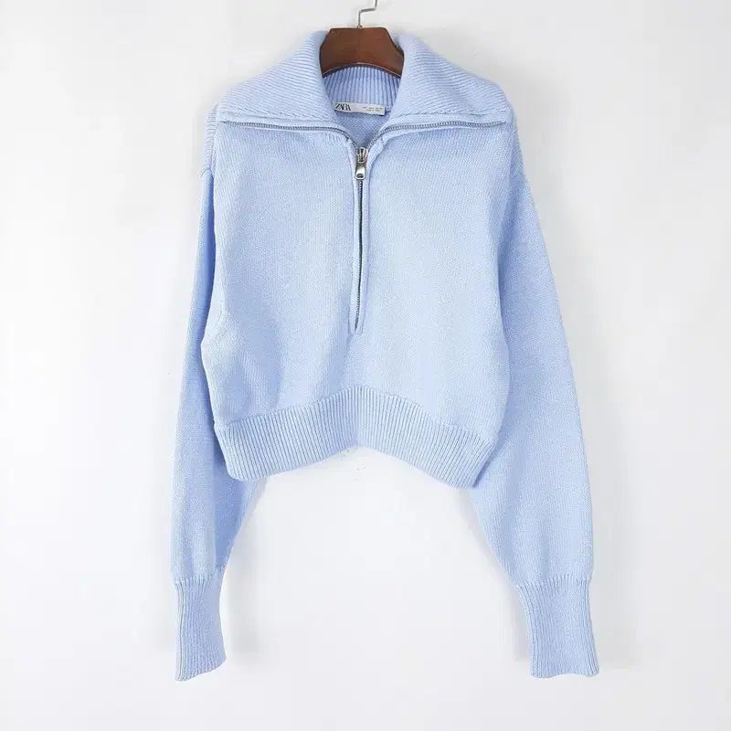 [BUNJANG] Zara Semi-Zip Loose Fit Crop Knit L / 자라 반집업 루즈핏 크롭니트 L