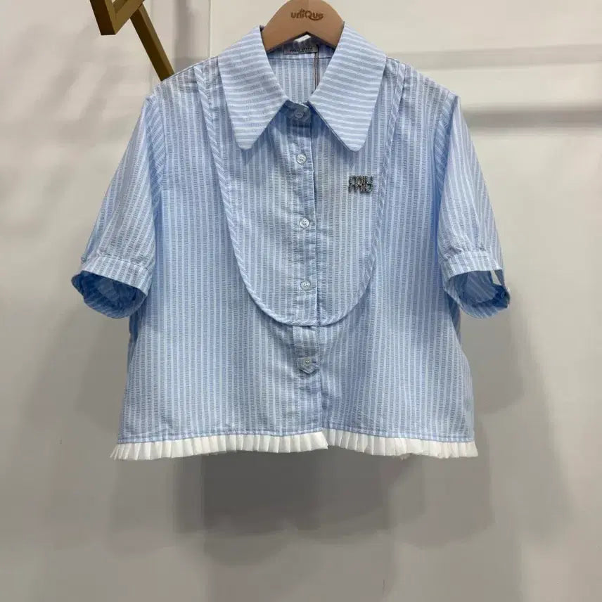 [BUNJANG] Striped Short Sleeve Blouse / 스트라이프 반팔 셔츠