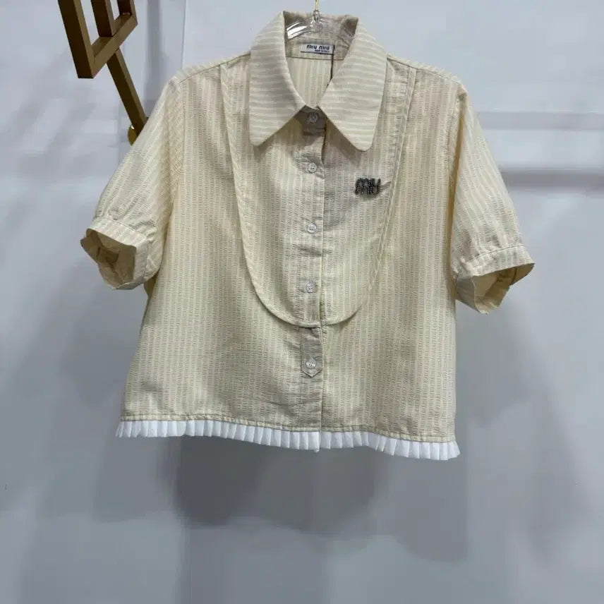 [BUNJANG] Stripe Short Sleeve Blouse Shirt / 스트라이프 블라우스 반팔 셔츠