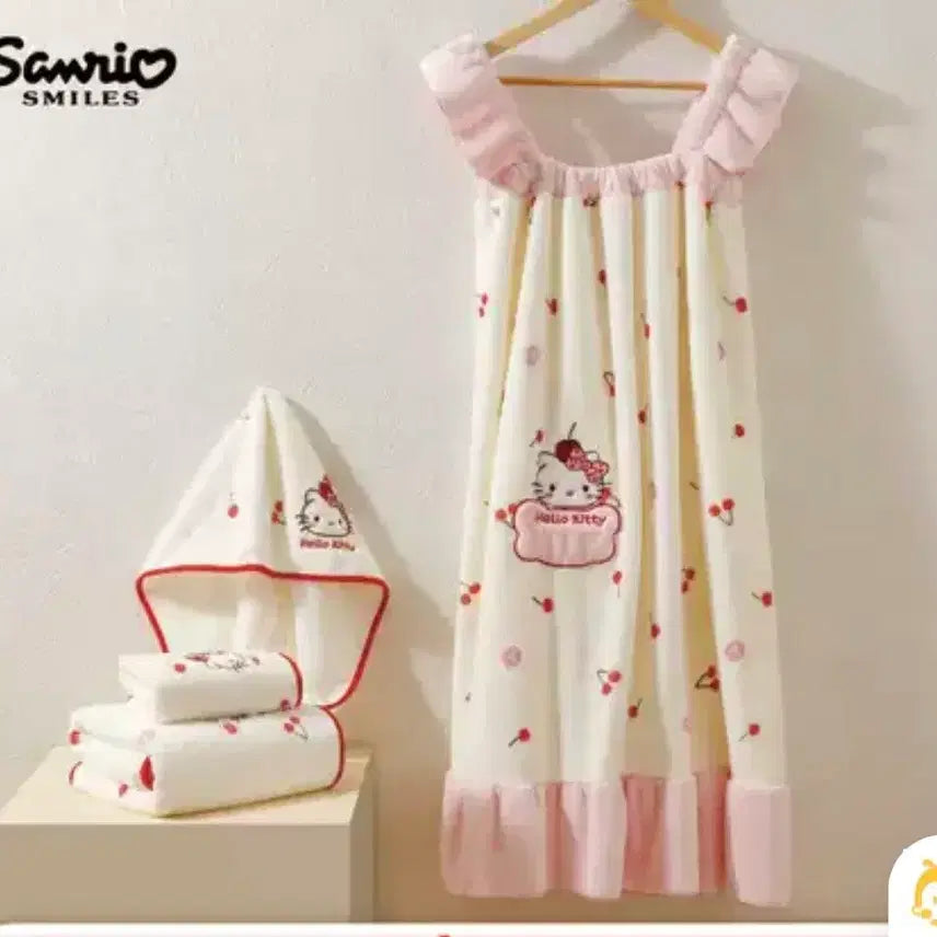 [BUNJANG] Hello Kitty Cherry Shower Gown Sleep Dress / 헬로키티 체리 샤워가운 수면원피스